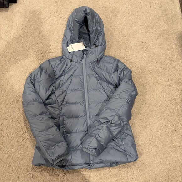 NWT Quince Women Lightweight Down Packable Puffer Hooded Jacket Blue 700+Fill Lg - Picture 4 of 11